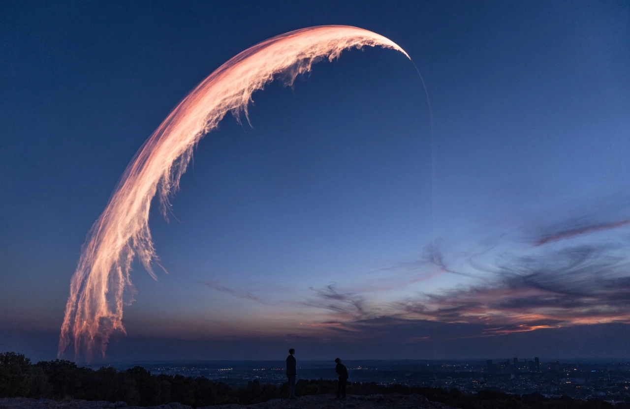 Illustrative twilight rocket-visibility scene