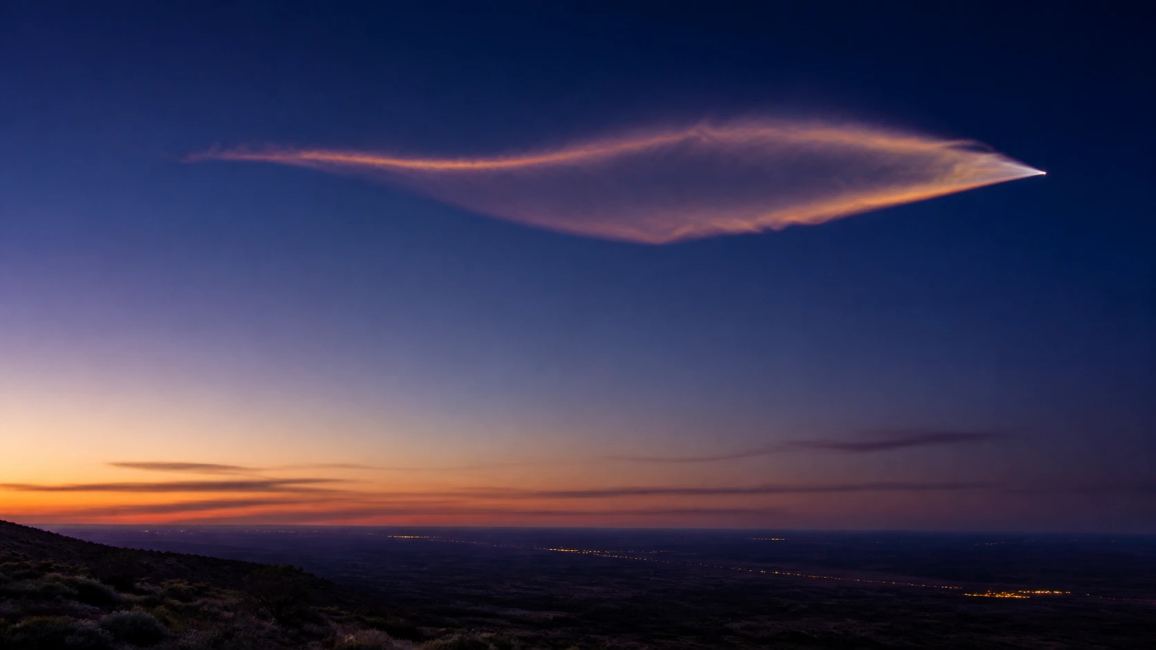 Illustrative twilight rocket-visibility scene